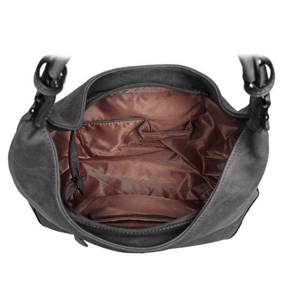 LH6810 - Miss Lulu Beaded Colour Block Hobo Shoulder Bag - Light Grey